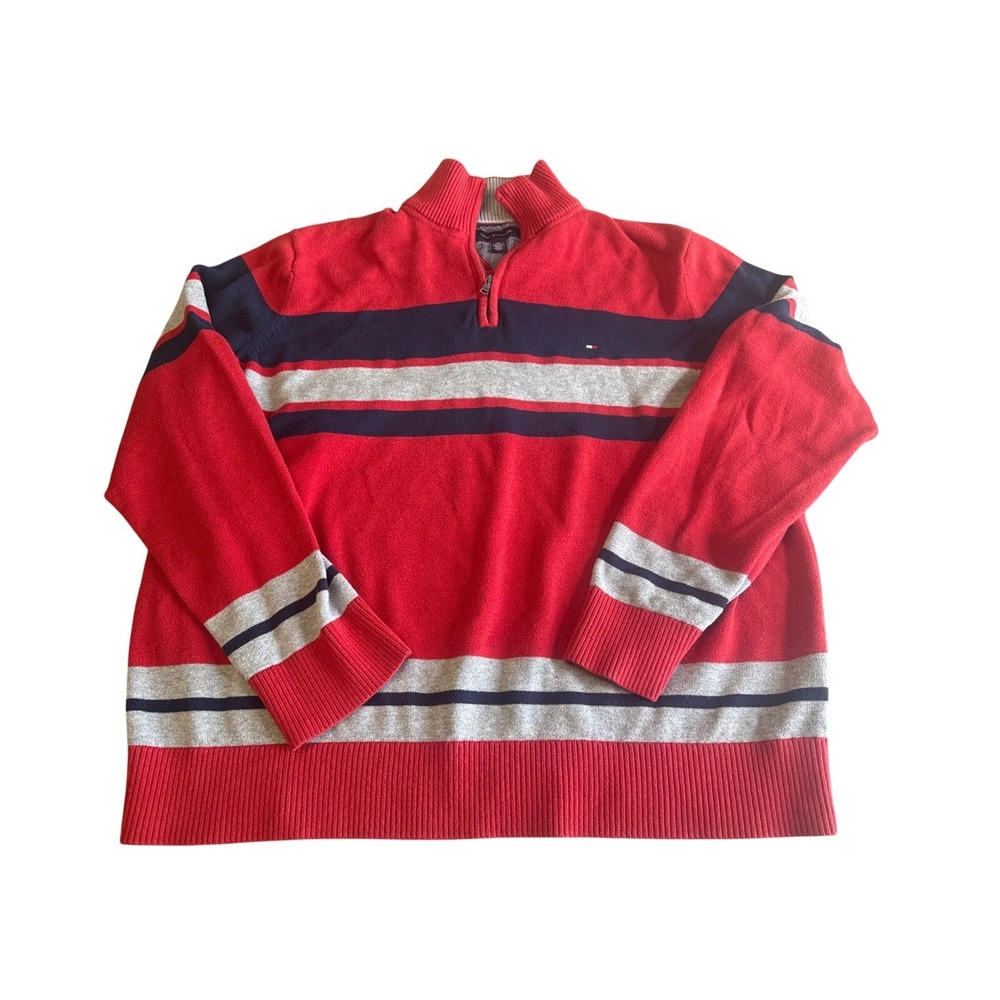 Tommy Hilfiger Knitted Quarter Zip Pullover Sweater Men's XXL, 100% Cotton Red